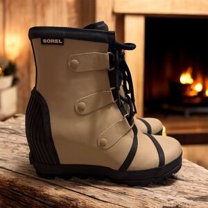 Sorel Joan Rain Wedge Boots - Beige, Waterproof & Comfty